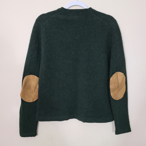 Brooks Brothers Lambswool Cashmere Dark Green V-Neck Elbow Patch Sweater Mens L - Picture 1 of 8